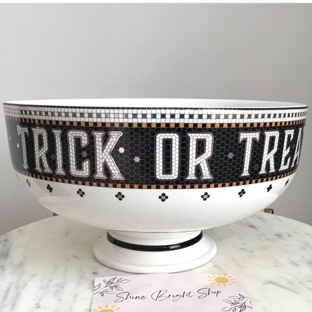 Anthropologie Bistro Tile Candy Bowl 24K Gold Decaled Stoneware Halloween NWT